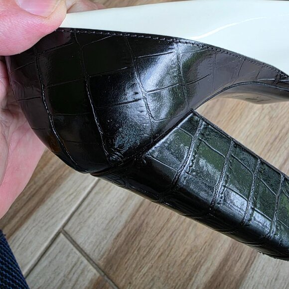 Louis Vuitton White Croc Embossed Leather & Leather MatchMake Block Heel Eur. 38 - Picture 15 of 16